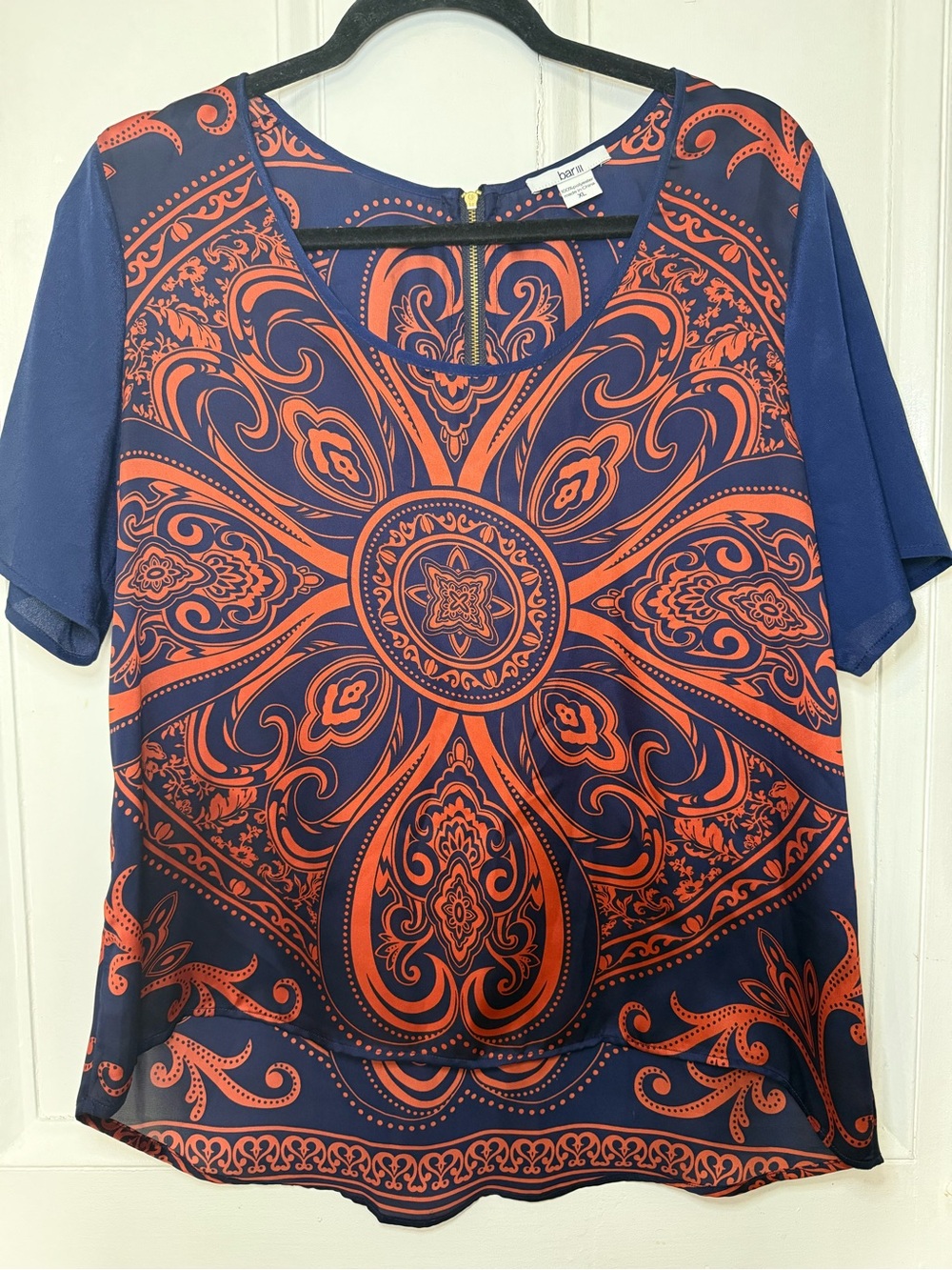 Bar III NWT Orange & Navy Short Sleeve Blouse - XL